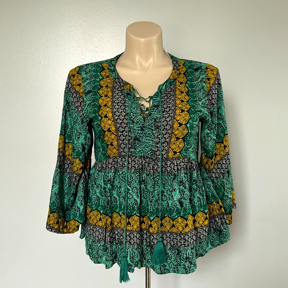 World Market Patterned Boho Top Sz S/M
